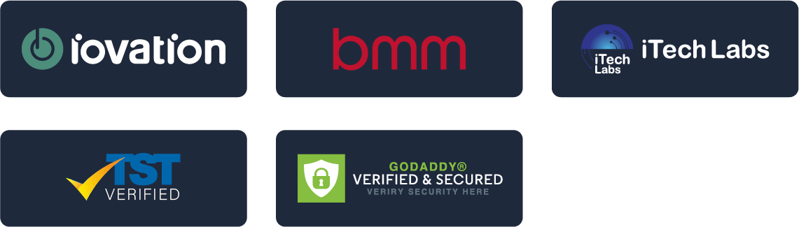 iovation, bmm, iTech Labs, TST verified, GoDaddy verified and secured